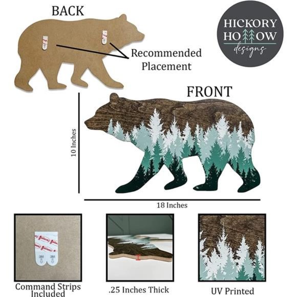 Forest Bear Wall Sign, Adventure Woodland Theme, Rustic Nursery Decor 18 x 10" - Picture 3 of 7